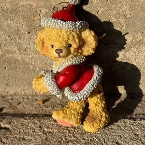 Vintage Ganz Teddy Bear Ornament in Red Santa Outfit